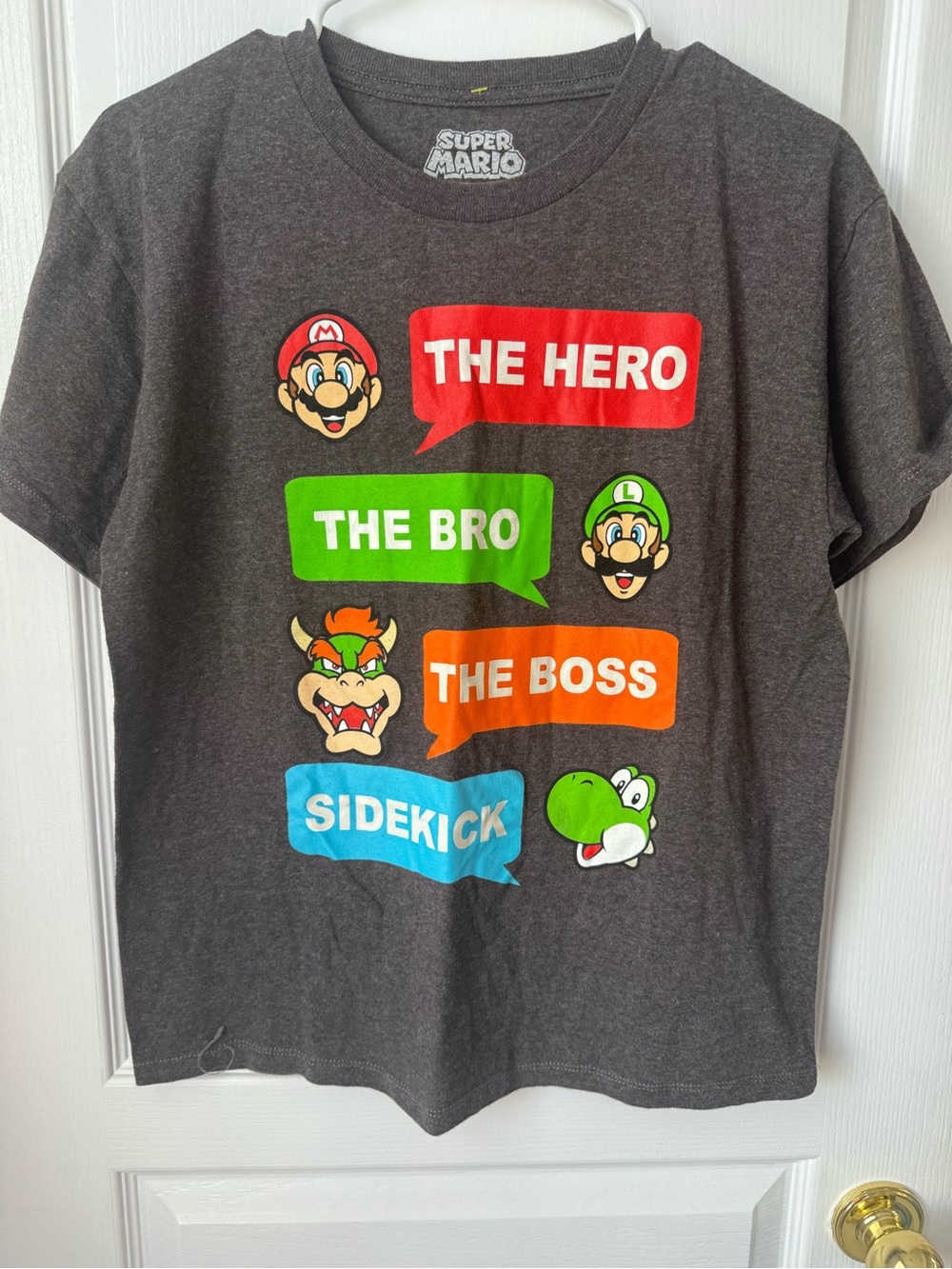 Nintendo Charcoal Super Mario 'The Hero The Bro The Boss Sidekick' Graphic Tee